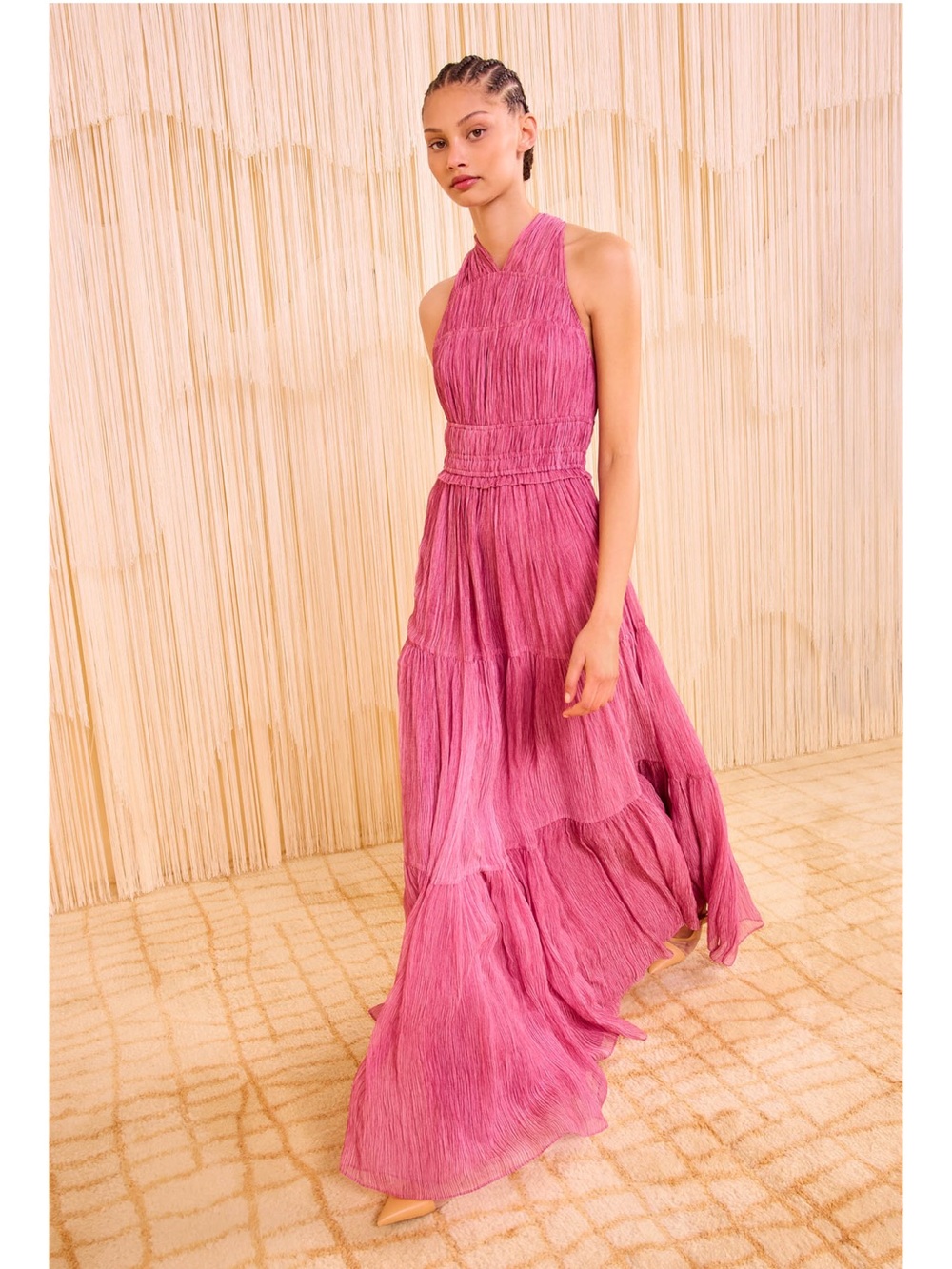Ulla Johnson Pink Halter Tiered Maxi Dress